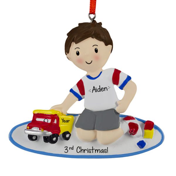 Boy Playing With Trucks 3rd Christmas Ornament