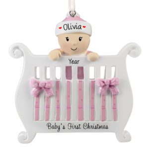 Baby GIRL In Crib 1st Christmas Glittered Ornament
