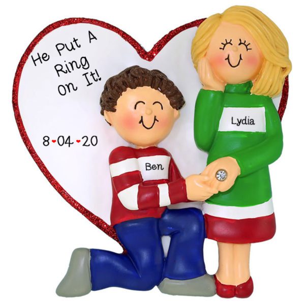 Image of BROWN Hair Male Proposing to BLONDE Female Ornament