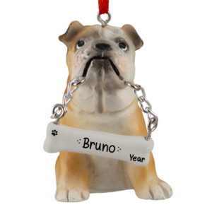 Bulldog Statue Dog With Dangling Bone Ornament
