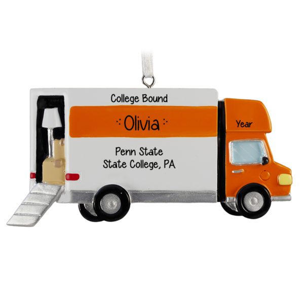 Off To College Orange Moving Van Ornament