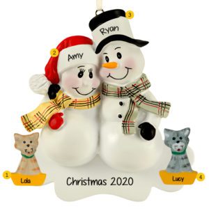 Snow Couple With 2 CATS Christmas Ornament