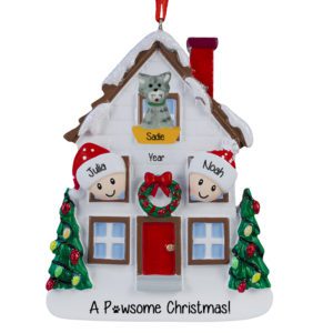 Couple With Cat Christmasy House Ornament