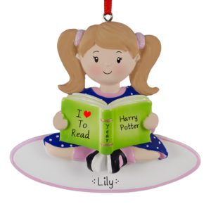 GIRL Loves To Read Books Glittered Bows In Hair Ornament