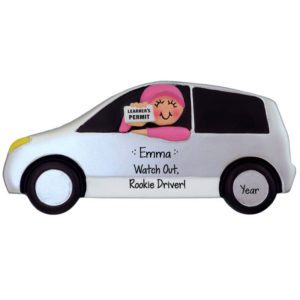 Image of GIRL Rookie Driver Holding Learner's Permit Car Ornament