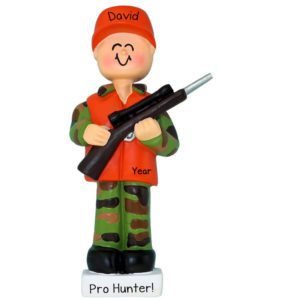 Pro Hunter Orange Blaze Vest Holding Rifle Ornament