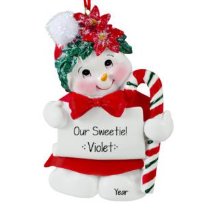 Sweet Snow Girl Holding Candy Cane Ornament