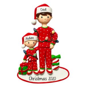 Single DAD With Child Wearing Red PJs Ornament