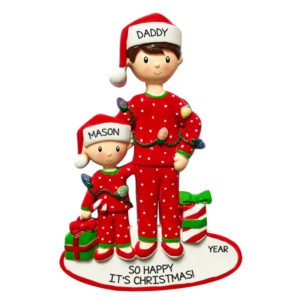 Single DAD And Child Wearing RED Pajamas Ornament