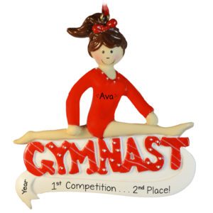 Gymnastics Girl's 1st Competition RED Leotard Ornament BRUNETTE