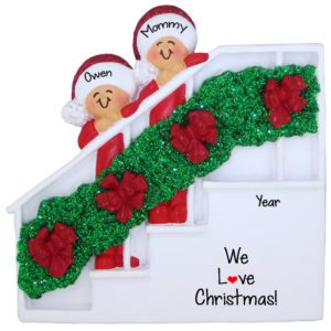 Single Parent With 1 Child Glittered Bannister Ornament