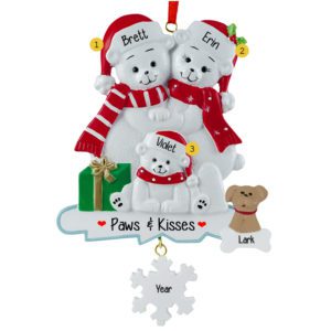 Polar Bear Family of 3 With Dog Personalized Ornament