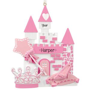 PINK Princess Castle With Turrets Wand And Crown Ornament