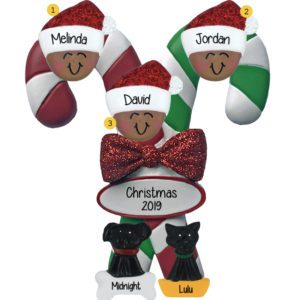 African American Family Of 3 With 2 Pets Ornament