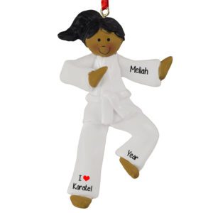 African American Karate GIRL WHITE Belt Ornament