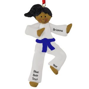 African American Karate GIRL BLUE Belt Ornament