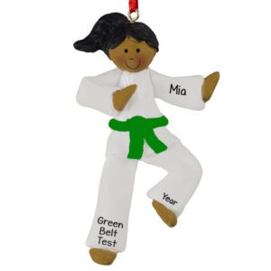 African American Karate GIRL GREEN Belt Ornament