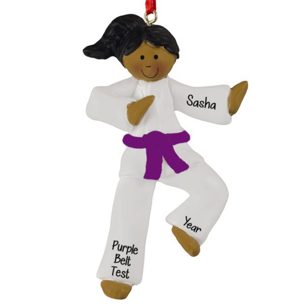 African American Karate GIRL PURPLE Belt Ornament
