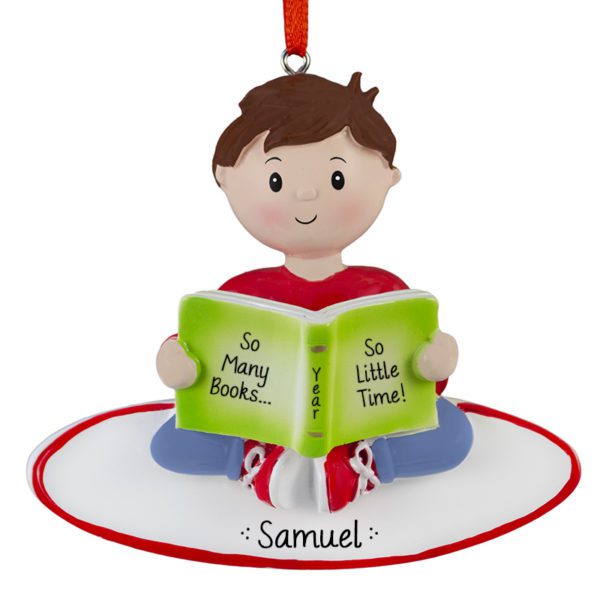 BOY Reading And Holding Book Ornament