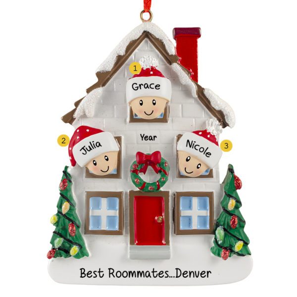 Personalized Three Roommates In Christmasy House Ornament