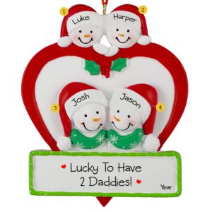 Two Dads And Two Kids in Heart Personalized Ornament