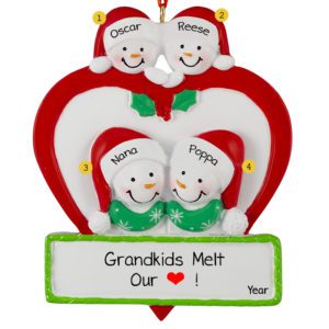 Grandparents And 2 Grandkids In Heart Personalized Ornament