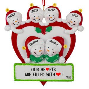 Grandparents And 4 Grandkids In Heart Personalized Ornament