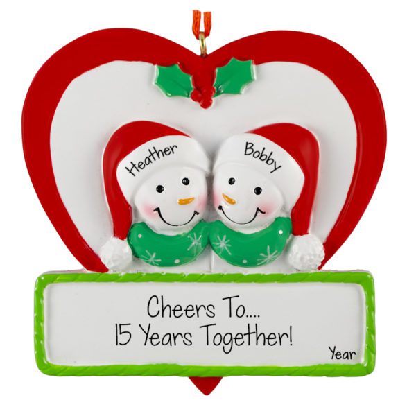 Anniversary Snowman Couple in Heart Personalized Ornament