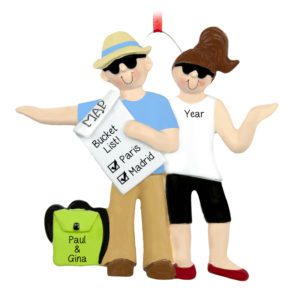 Image of Traveling Couple Holding Bucket List Personalized Ornament