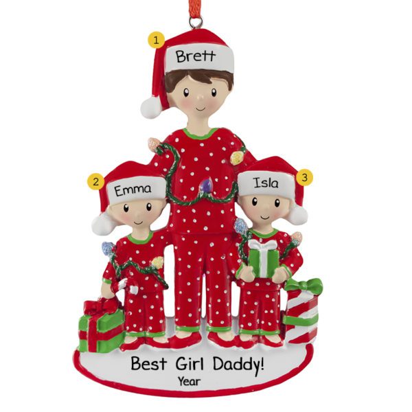 Dad With Two Daughters Wearing Pajamas Personalized Ornament