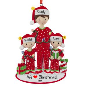 Personalized Single Dad With 2 Kids Wearing Pajamas Ornament