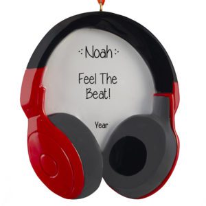 Feel The Beat RED Headphones Personalized Ornament