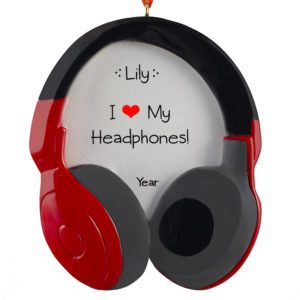 I Love My Headphones RED Personalized Ornament