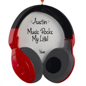 My Life Rocks Red Headphones Personalized Ornament