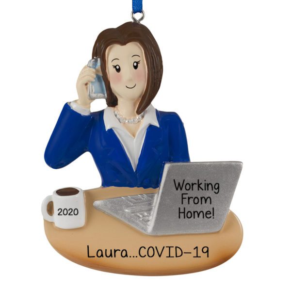 Female Working From Home During Quarantine Personalized Ornament