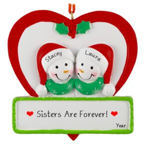Personalized Two Snow Sisters in Heart Ornament