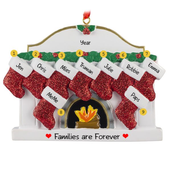 Grandparents With 7 Grandkids Glittered Stockings Personalized Ornament