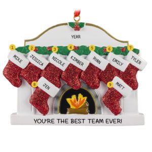 Team Or Group Of Nine Glittered Stockings Fireplace Personalized Ornament