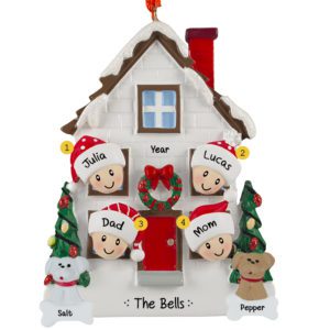 Personalized House Family Of 4 With 2 Pets Ornament