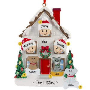 Personalized House Family Of 3 With 3 Pets Ornament