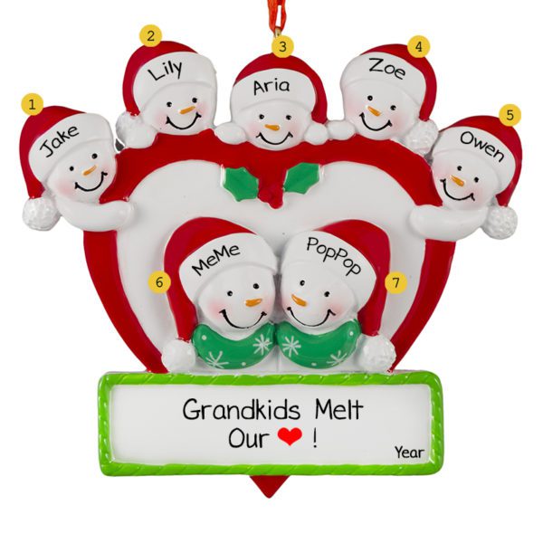 Grandparents With 5 Grandkids Around Heart Personalized Ornament