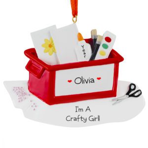 Crafty Girl Bin With Supplies Personalized Ornament