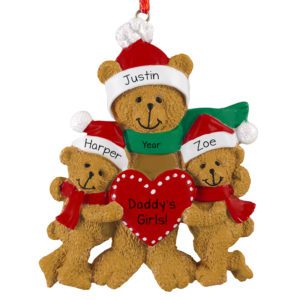 Personalized Daddy And 2 Daughters Bears Holding Heart Ornament