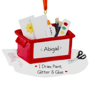 Image of Personalized Red Craft Bin With Supplies Ornament
