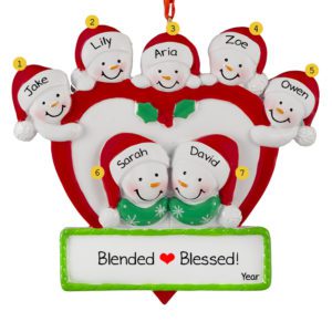 Image of Personalized Family Of 7 Snowmen In Heart Ornament