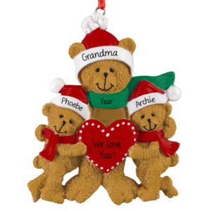 Personalized Grandma And 2 Grandkids Bears Holding Heart Ornament