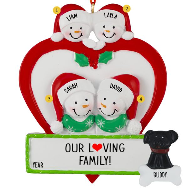 Personalized Family Of 4 In Heart With Pet Ornament