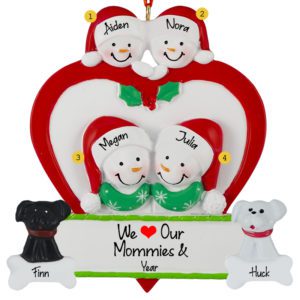 Personalized 2 Moms And 2 Kids In Heart With 2 Pets Ornament
