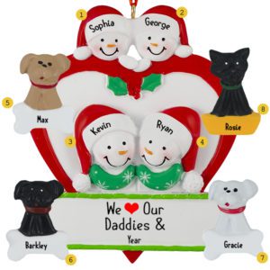 Personalized Two Dads And Two Kids With 4 Pets Ornament
