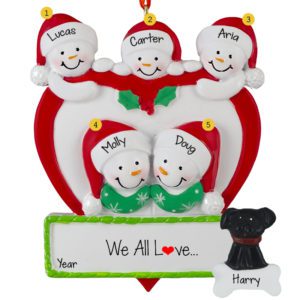 Personalized Family Of 5 In Heart With Pet Ornament